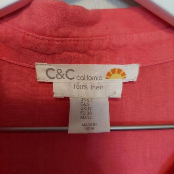 C&C California Linen Dress Size 8 Pockets Collared Shift Shirt Dress Pink - Picture 4 of 5